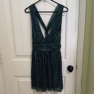 Lulu's Shimmering Teal Backless Dress